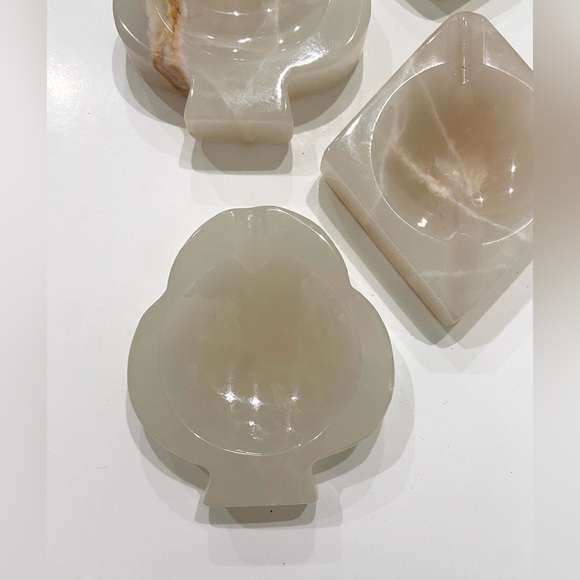 Vintage MCM Set 4 Onyx Alabaster Paper Weight Ashtray Spade Diamond Heart Club - Picture 2 of 13